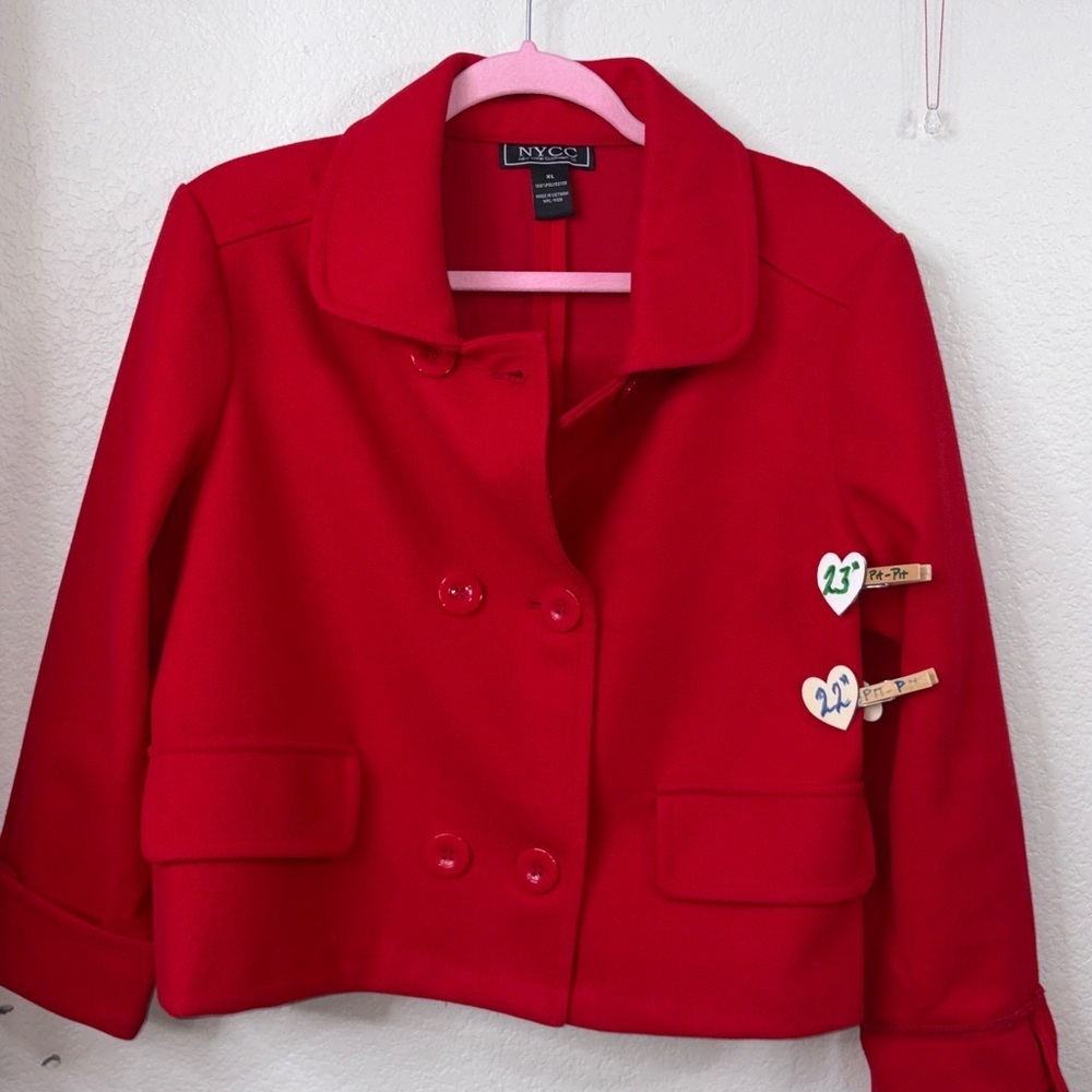 Women's Cropped Military Style Swing Coat Red Jacket XL - Picture 3 of 8